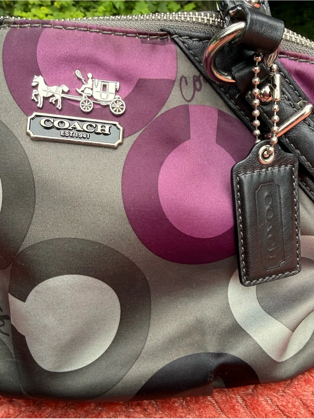 Authentic Coach Madison Sophia clover satchel purple/grey #15946 satin